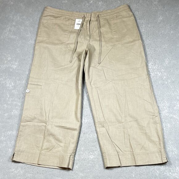 J Jill Pants Womens Size 18 Beige Linen Blend Pockets Preppy Casual Inseam 22 in - Picture 1 of 13